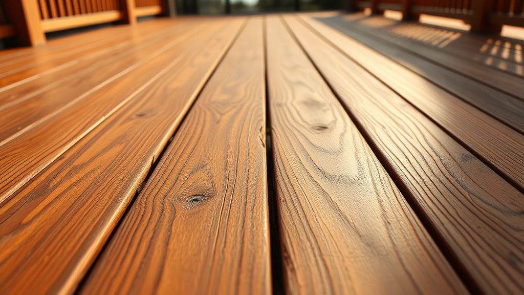 Gros plan sur des lames en bois exotique pour terrasse, mettant en valeur les détails du grain et des teintes.
